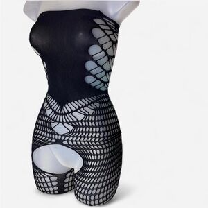 NIB SHEIN Black Mesh Strapless Fishnet bodysuit OS